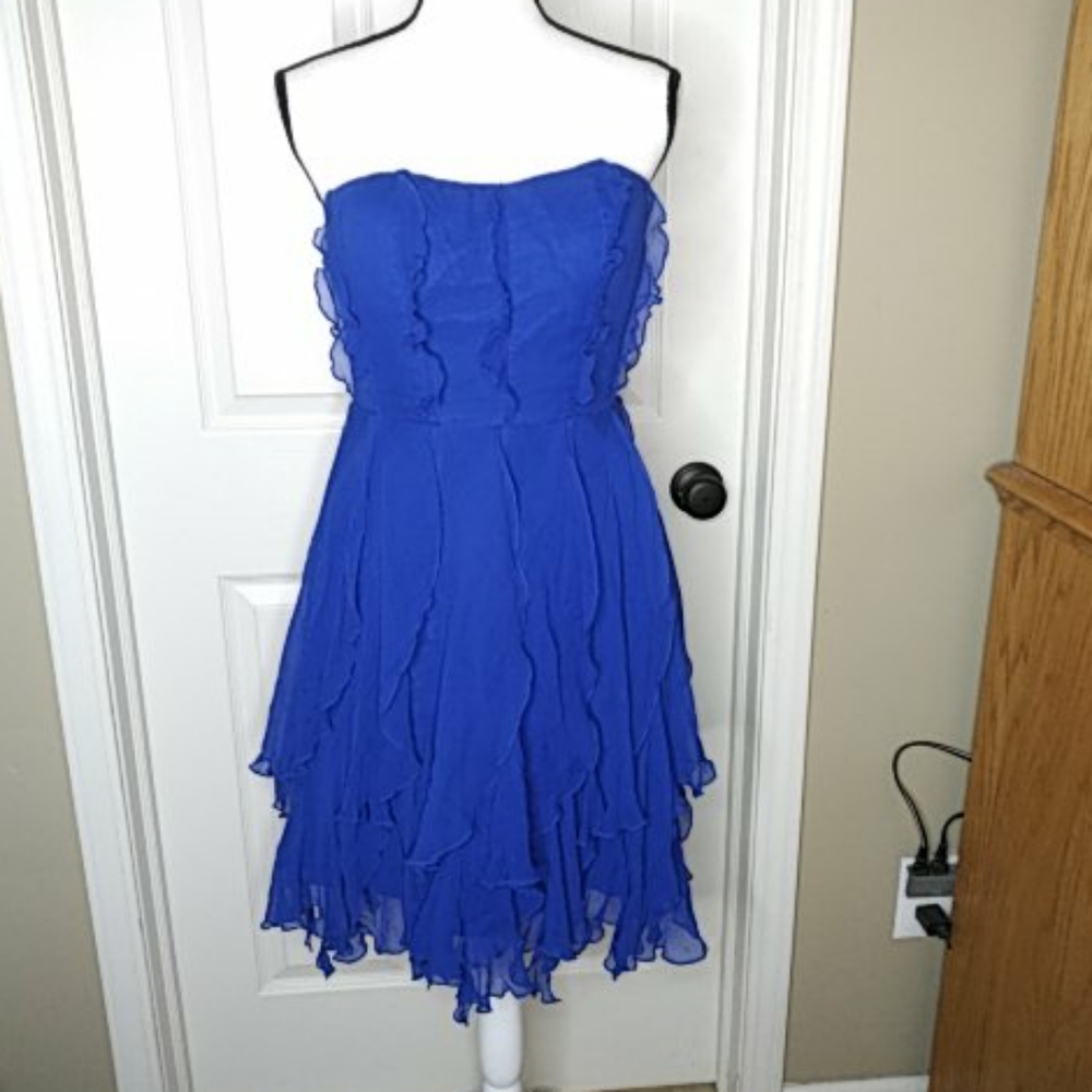 Donna Morgan Royal Blue Cocktail Dress 100% Silk 6